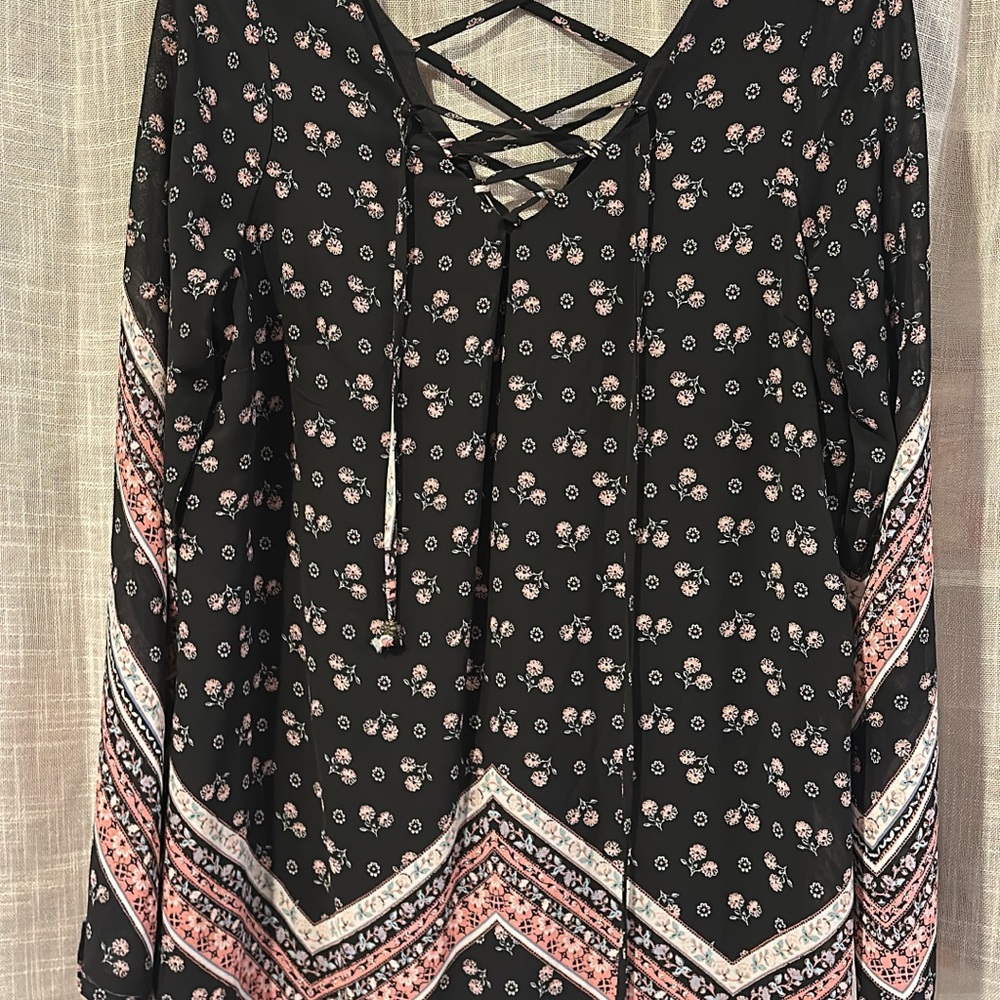 Floral Black and Pink Long Sleeve Blouse